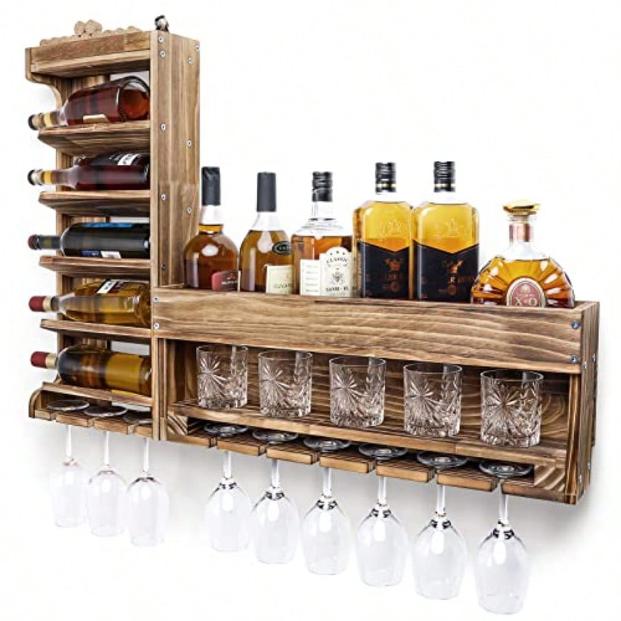 Home Bar Shelf - Wine Rack Wall Mounted WoodAlcohol Shelf