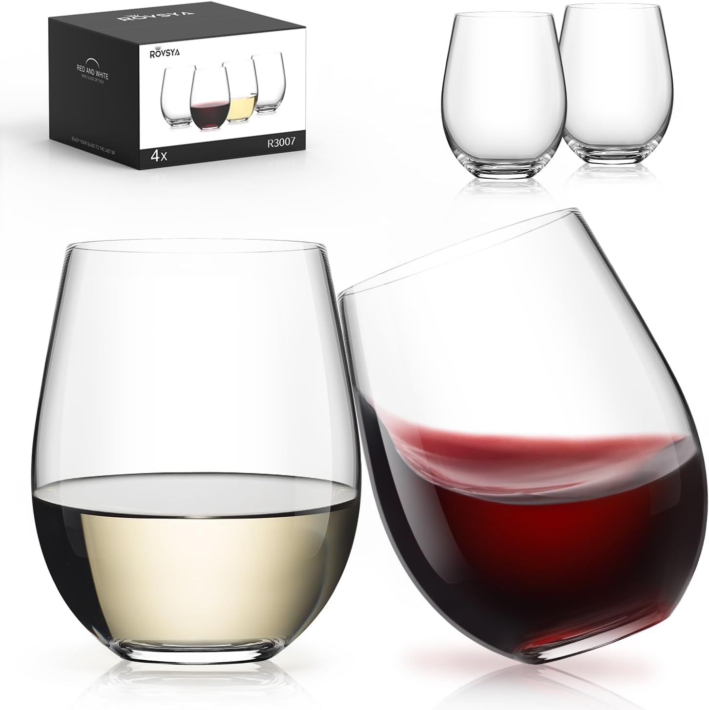 Home Bar Set - Stemless Wine Glasses Set of 4,