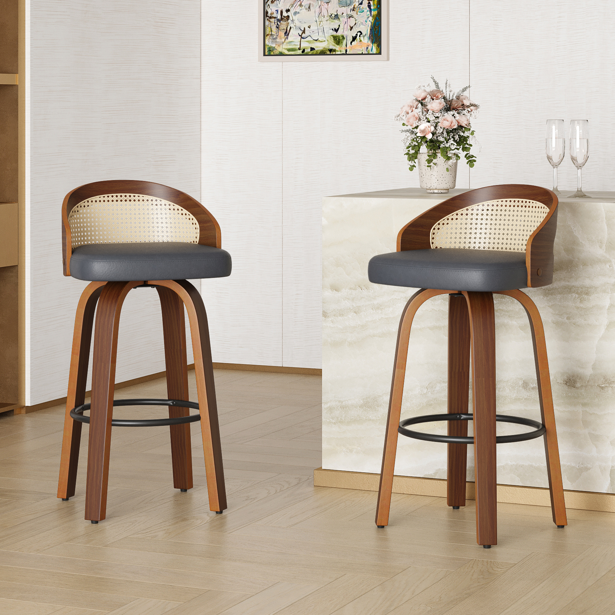 Home Bar Seating - Set of 2 Swivel Bar Stools,