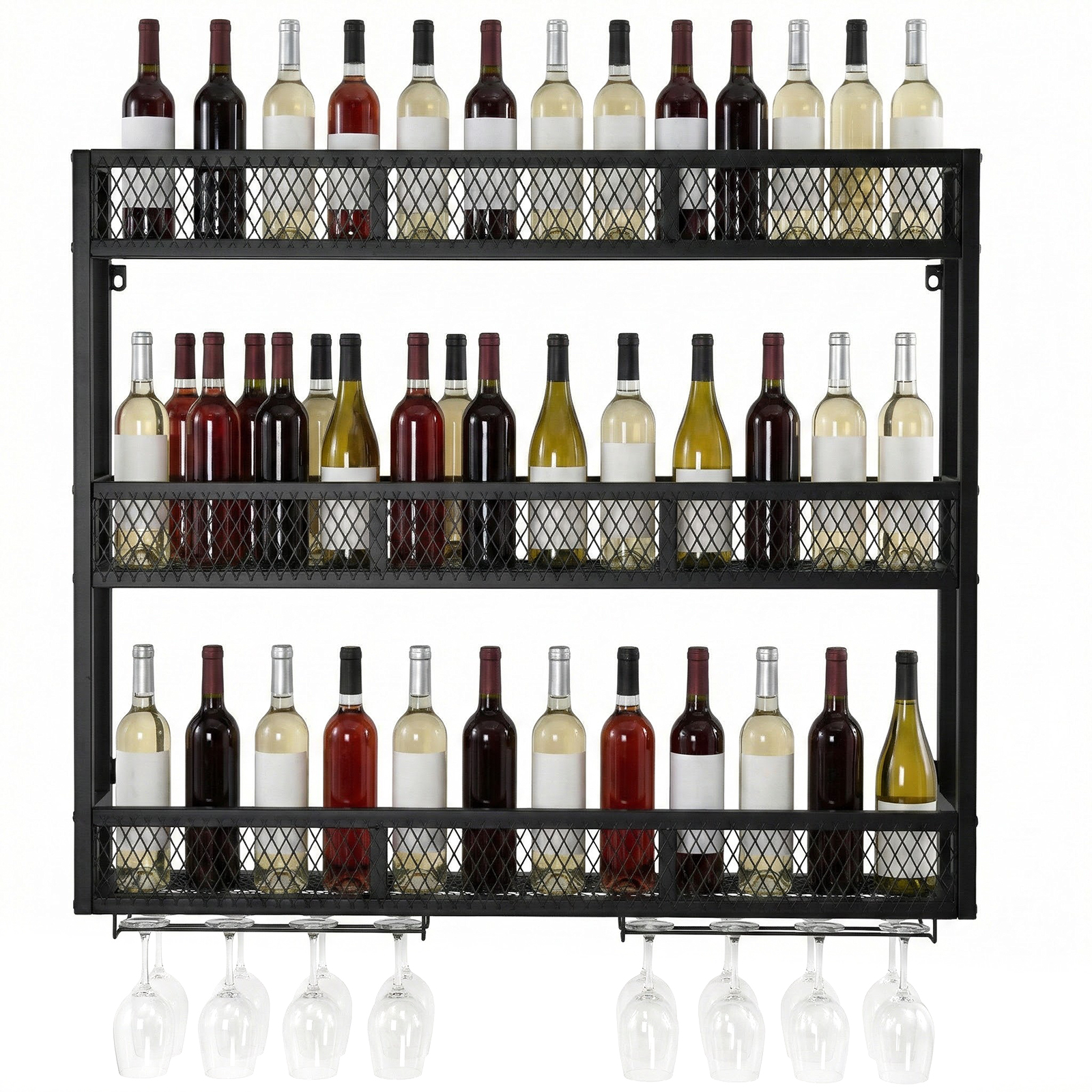 Home Bar Shelf - 39in 3-Tiers Wall-Mounted Wine Storage Organizer