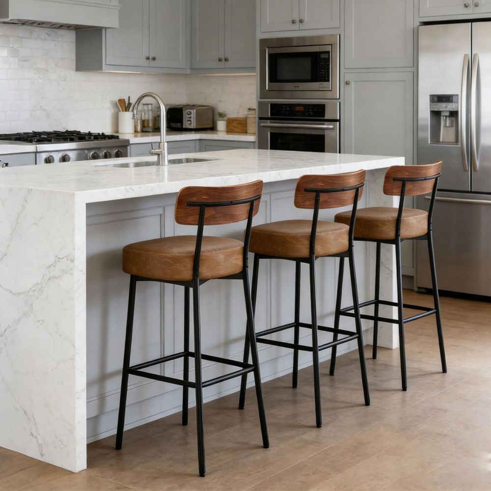 Brown Bar Stools Set o 3, Leat - Home Bar And Counter recensione e prezzo