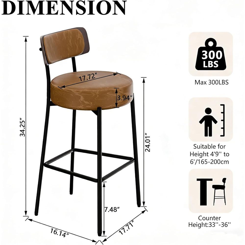 Brown Bar Stools Set o 3, Leat - Home Bar And Counter recensione e prezzo