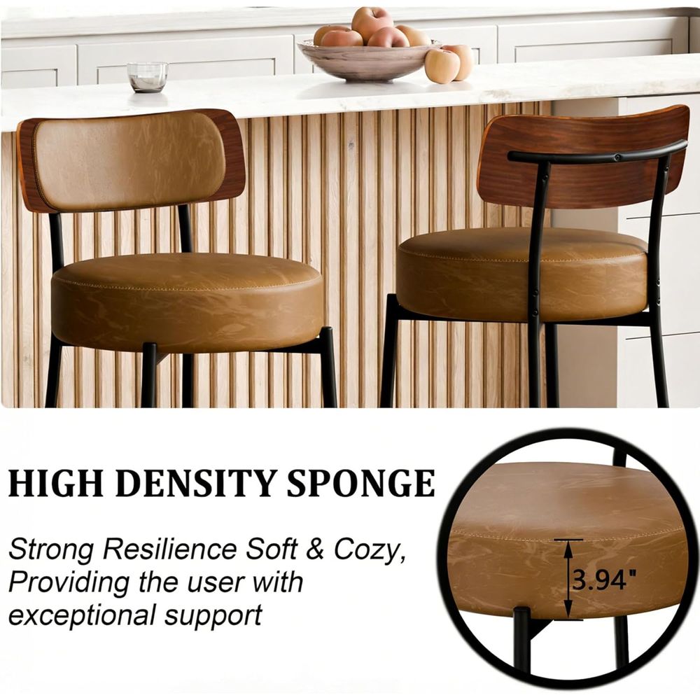 Brown Bar Stools Set o 3, Leat - Home Bar And Counter recensione e prezzo