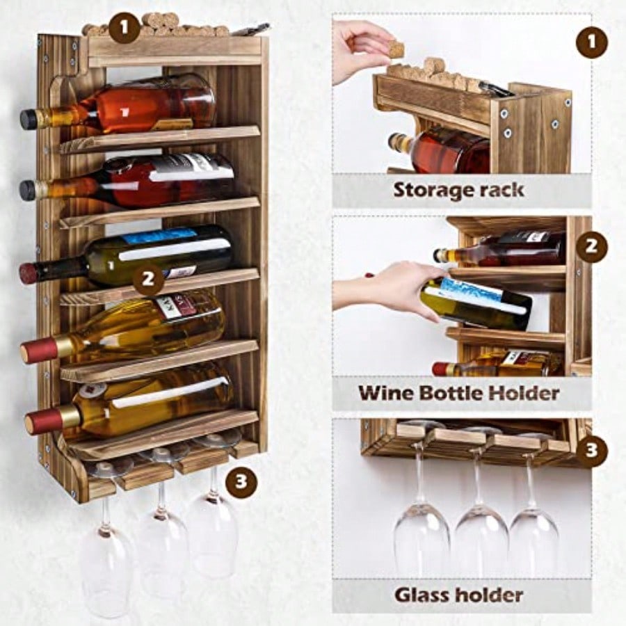 Wine Rack Wall Mounted WoodAlc - Home Bar Shelf recensione e prezzo