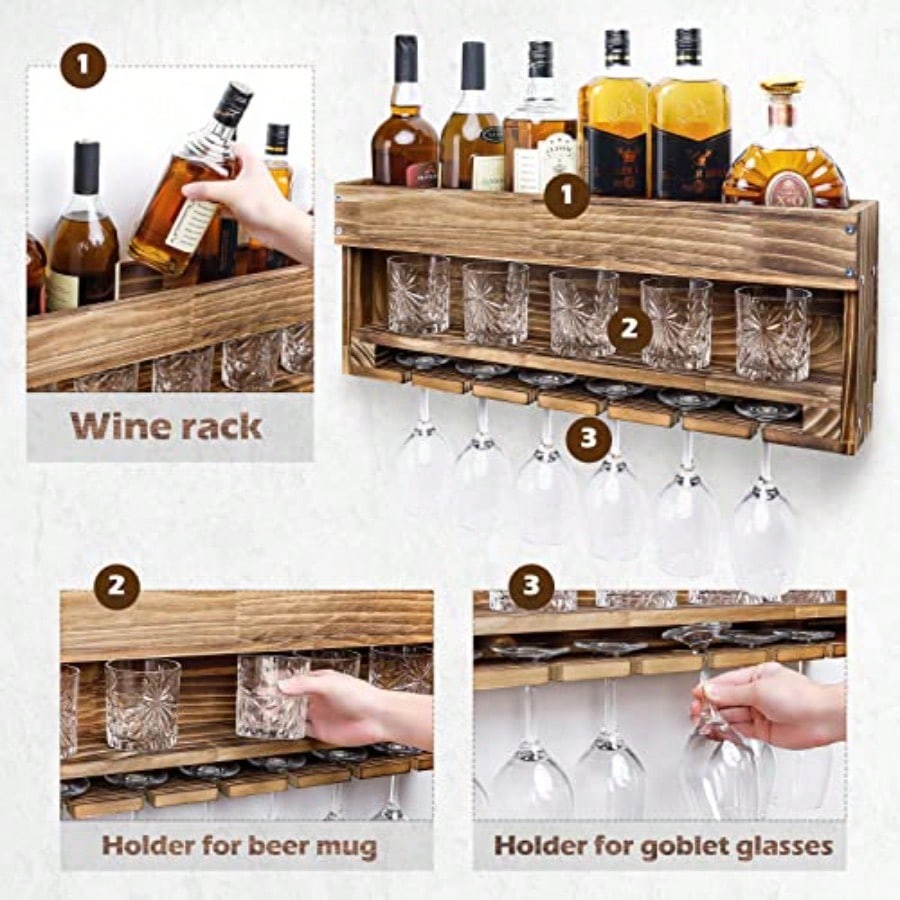 Wine Rack Wall Mounted WoodAlc - Home Bar Shelf recensione e prezzo