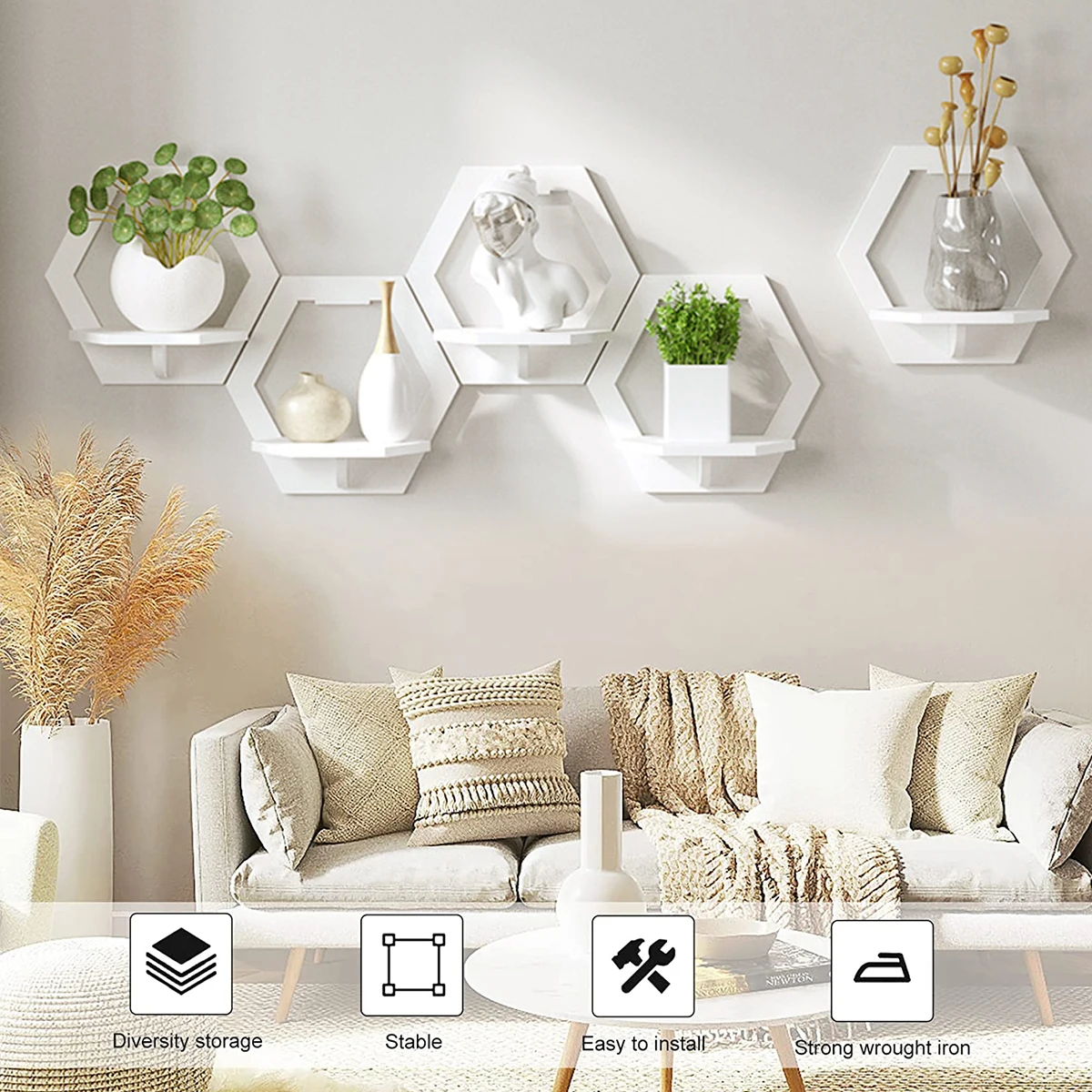 3Pcs Hexagon Wall Shelf Punch  - Home Bar Shelves recensione e prezzo
