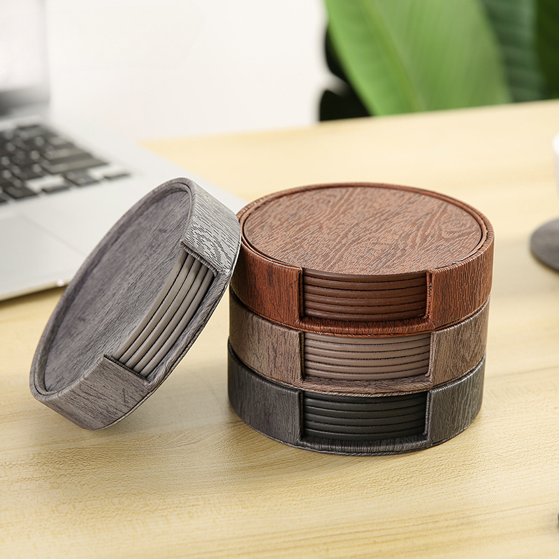 6 Wood Grain Leather Coasters  - Home Bar And Counter recensione e prezzo
