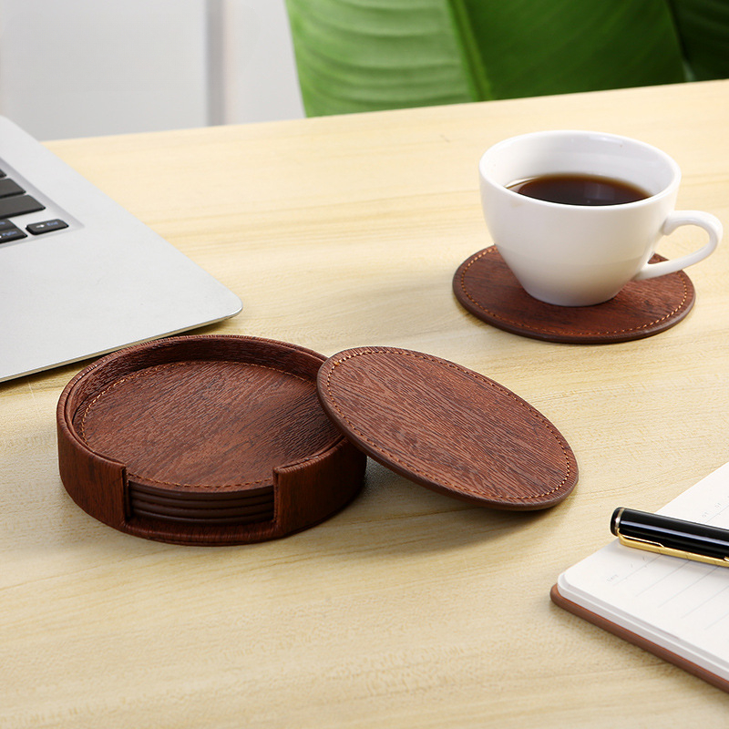 6 Wood Grain Leather Coasters  - Home Bar And Counter recensione e prezzo