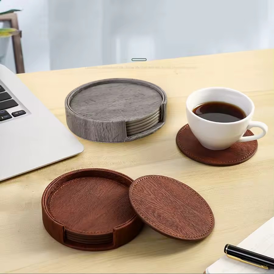 6 Wood Grain Leather Coasters  - Home Bar And Counter recensione e prezzo