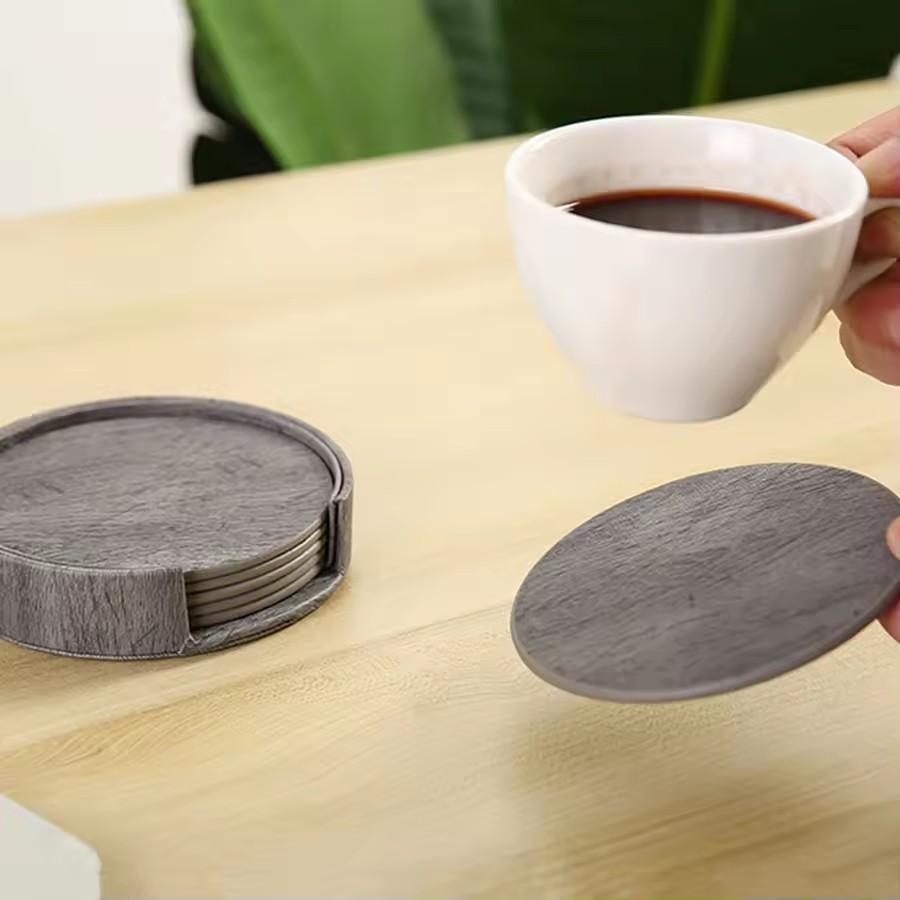 6 Wood Grain Leather Coasters  - Home Bar And Counter recensione e prezzo