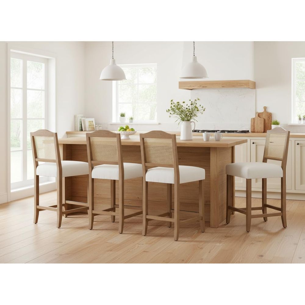 Set of 4 Linen Beige Cane Back - Home Bar And Counter recensione e prezzo