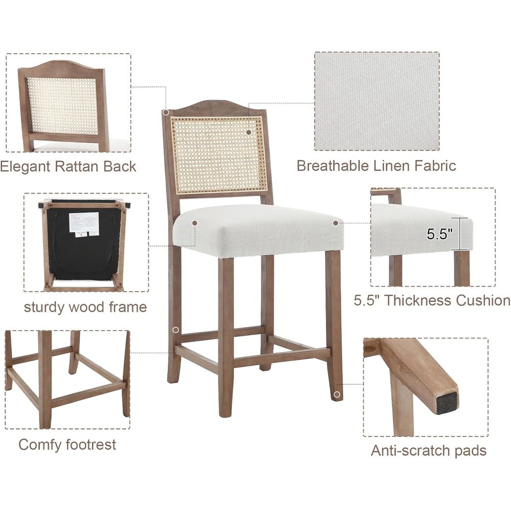 Set of 4 Linen Beige Cane Back - Home Bar And Counter recensione e prezzo