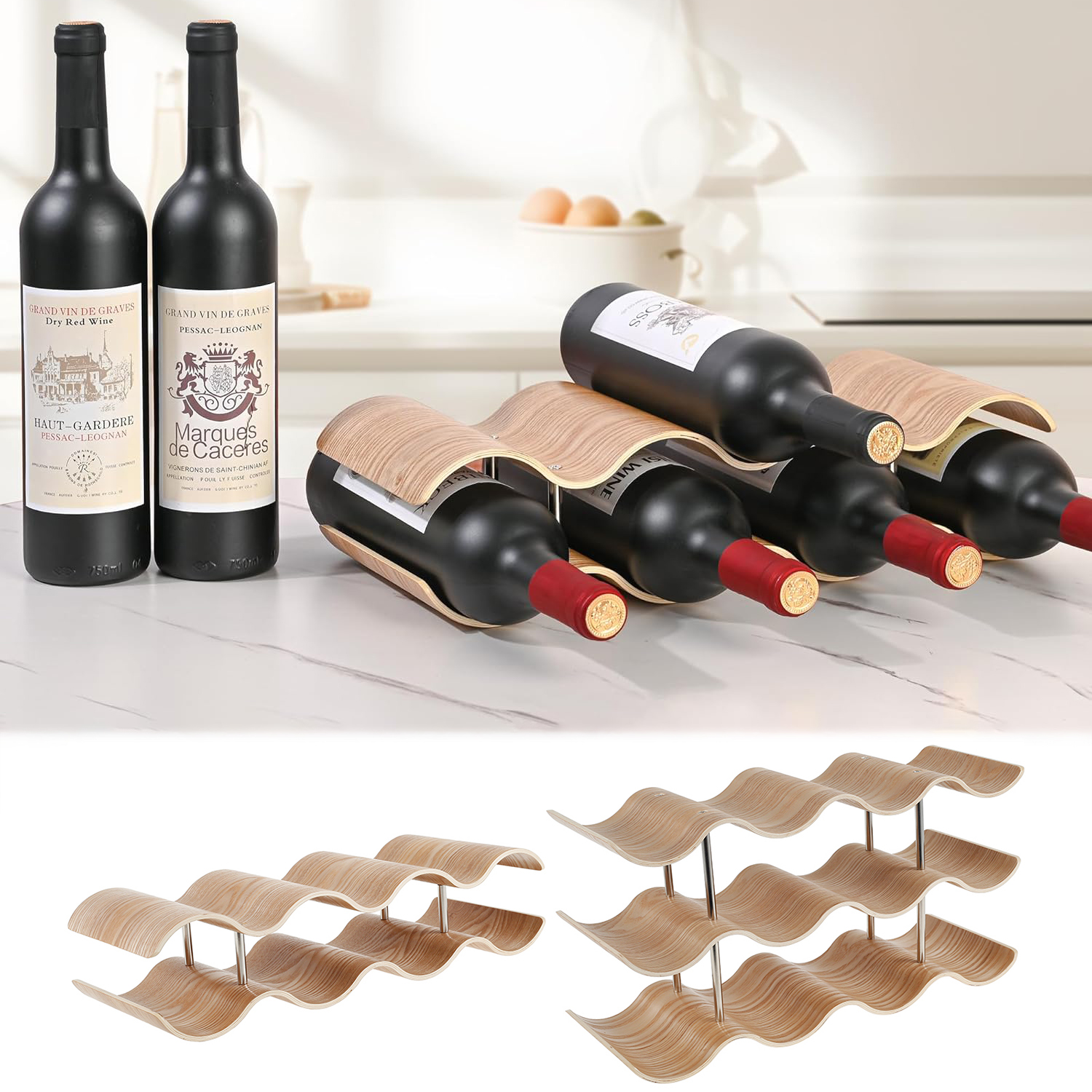 2/3-Tier Wooden Wine Rack Wavy - Home Bar And Cabinet recensione e prezzo
