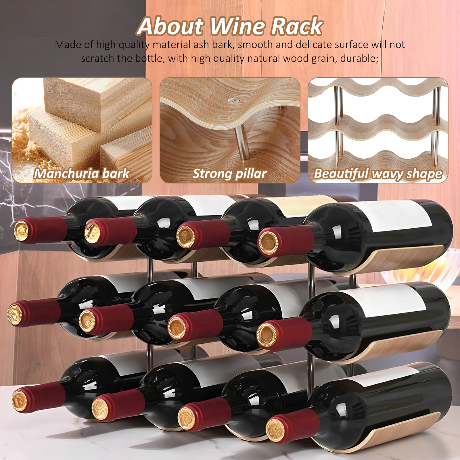 2/3-Tier Wooden Wine Rack Wavy - Home Bar And Cabinet recensione e prezzo