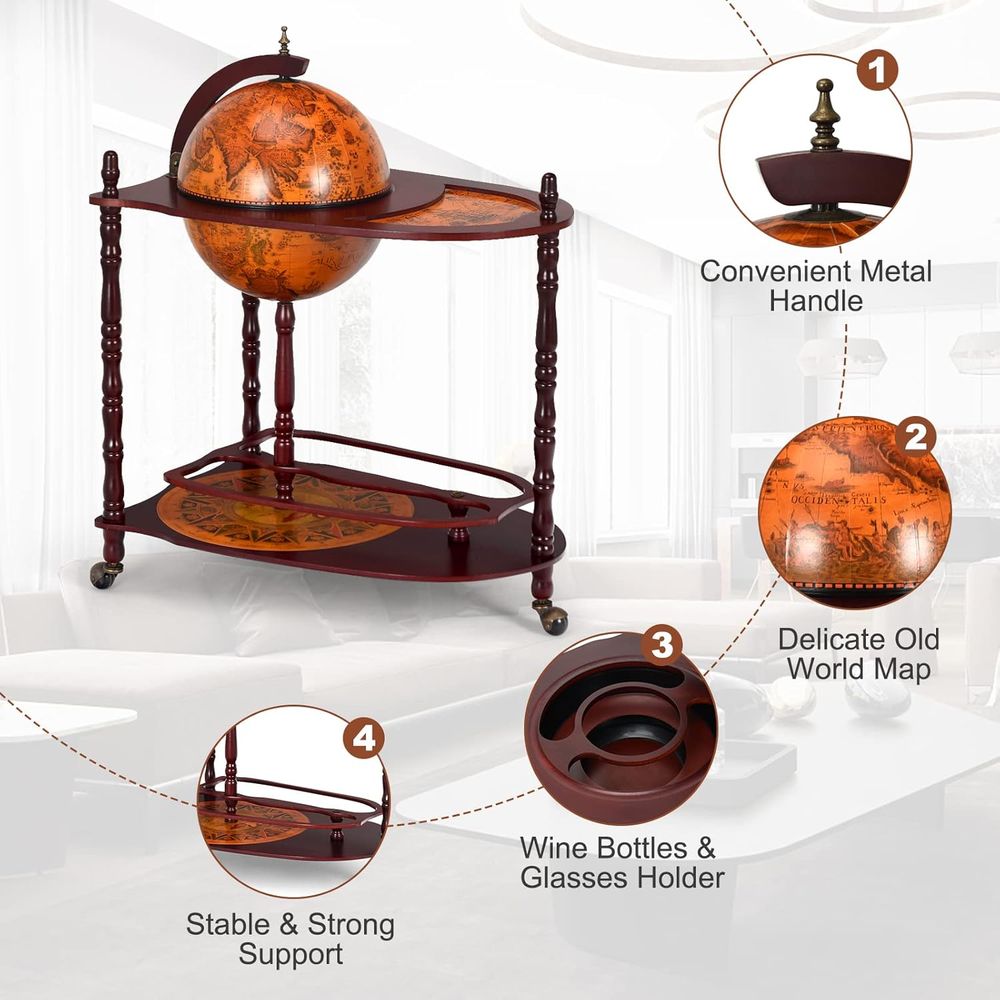 Vintage 34.5 Wheeled Globe Bar - Home Bar Shelf recensione e prezzo