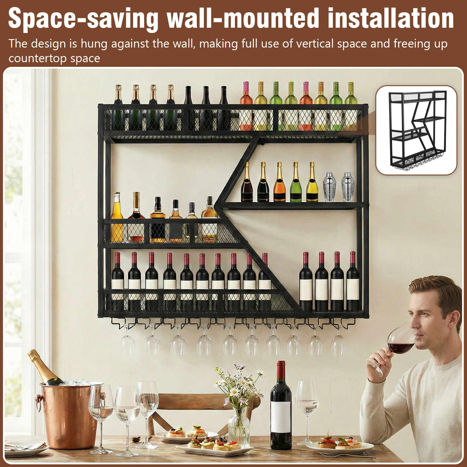 39in 3-Tiers Floating Bar Shel - Home Bar Shelf recensione e prezzo