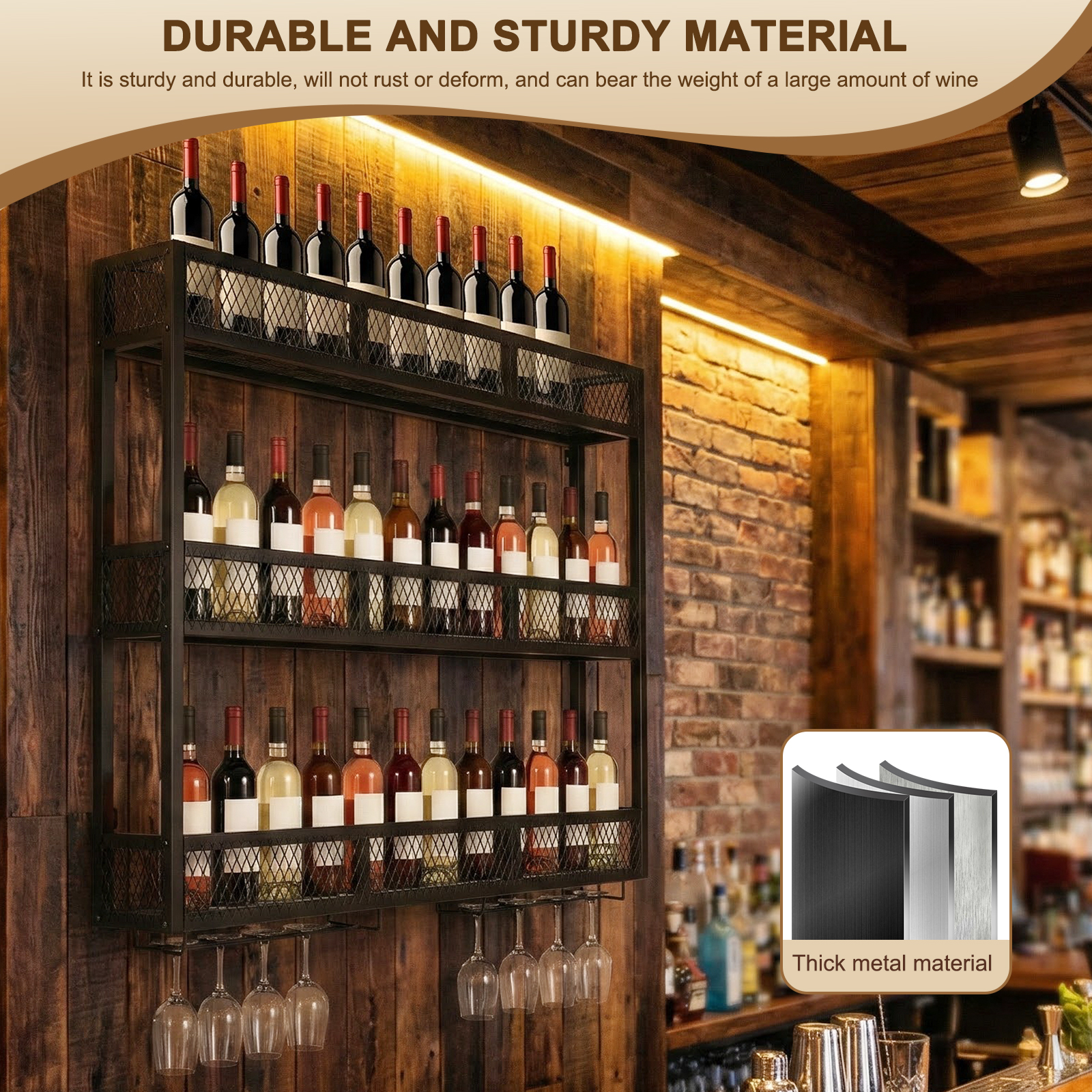 39in 3-Tiers Wall-Mounted Wine - Home Bar Shelf recensione e prezzo