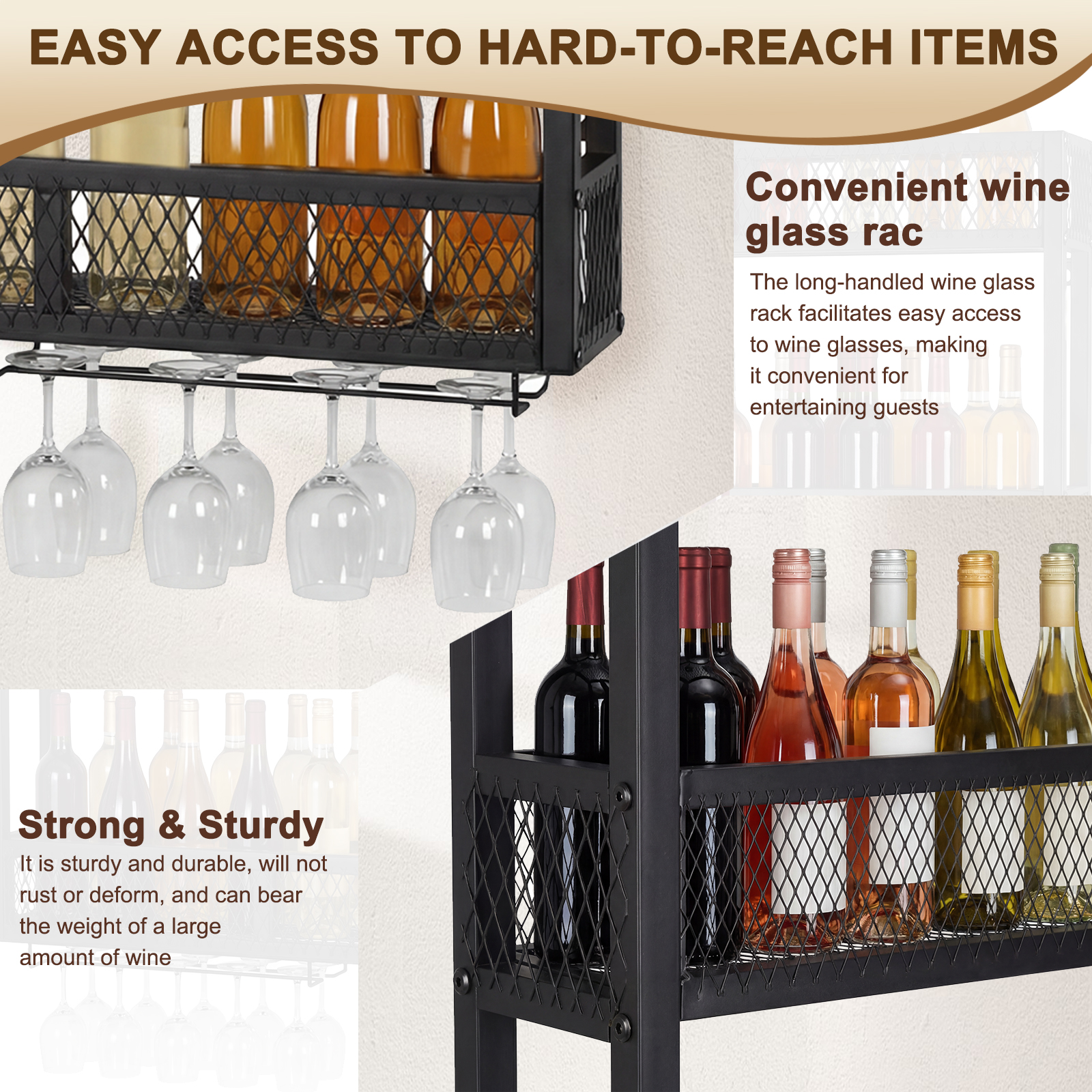 39in 3-Tiers Wall-Mounted Wine - Home Bar Shelf recensione e prezzo