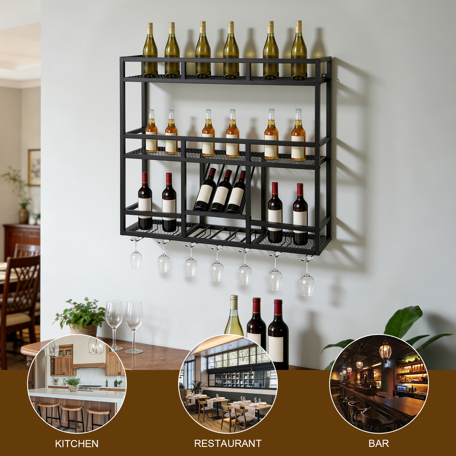3 Tiers Wall Mounted Wine Rack - Home Bar Shelf recensione e prezzo