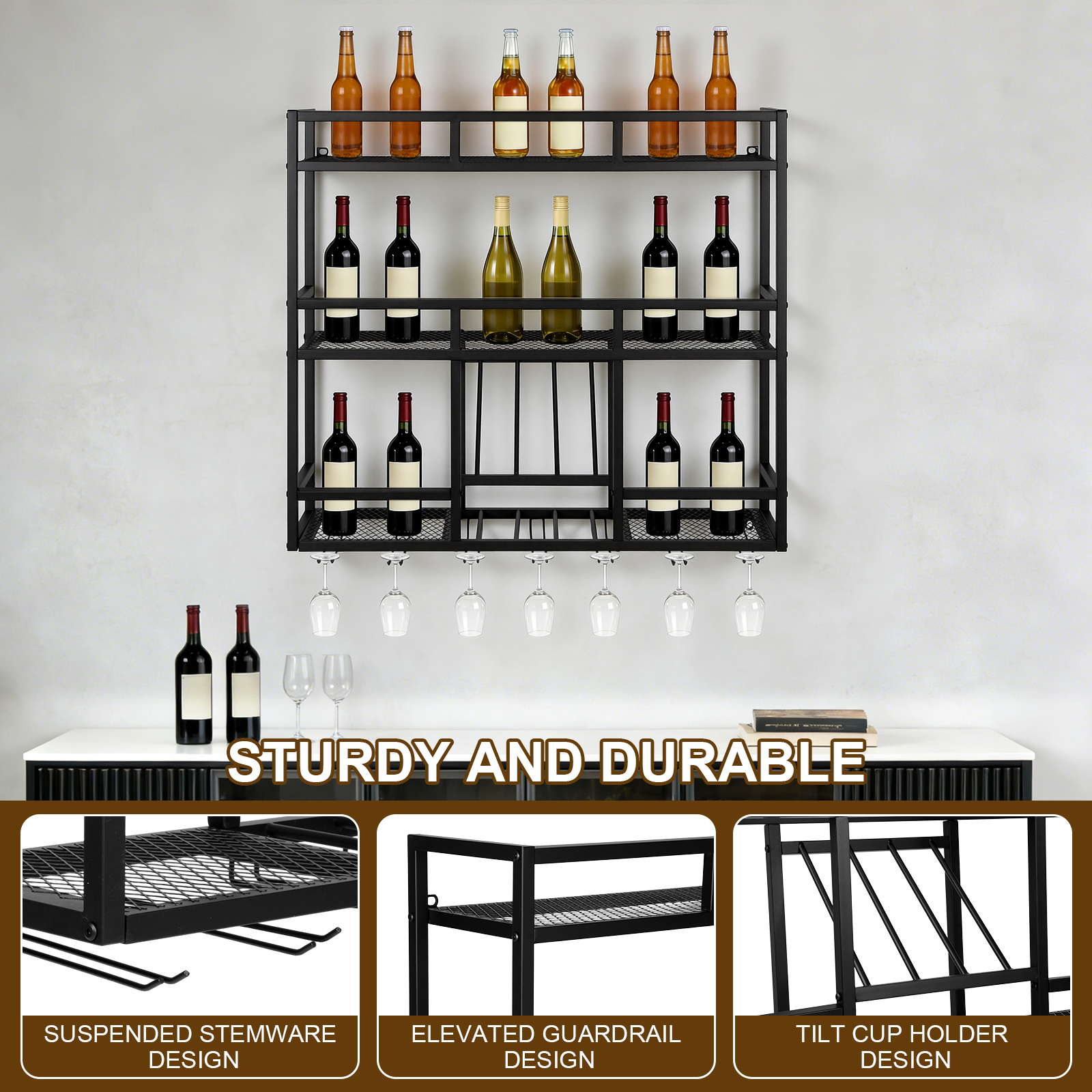 3 Tiers Wall Mounted Wine Rack - Home Bar Shelf recensione e prezzo